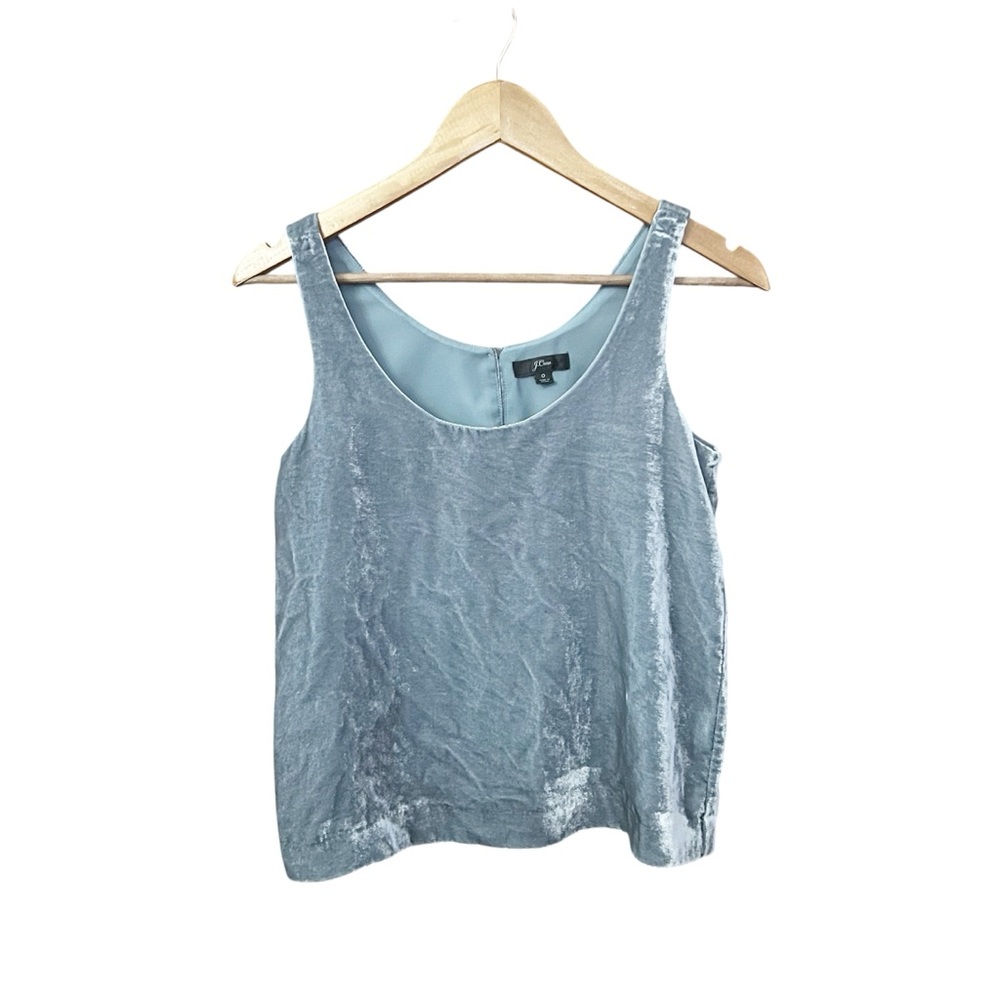 J. Crew Women’s Tank Top 0 Light Blue Velvet Camisole Scoop Neck Lined Dainty